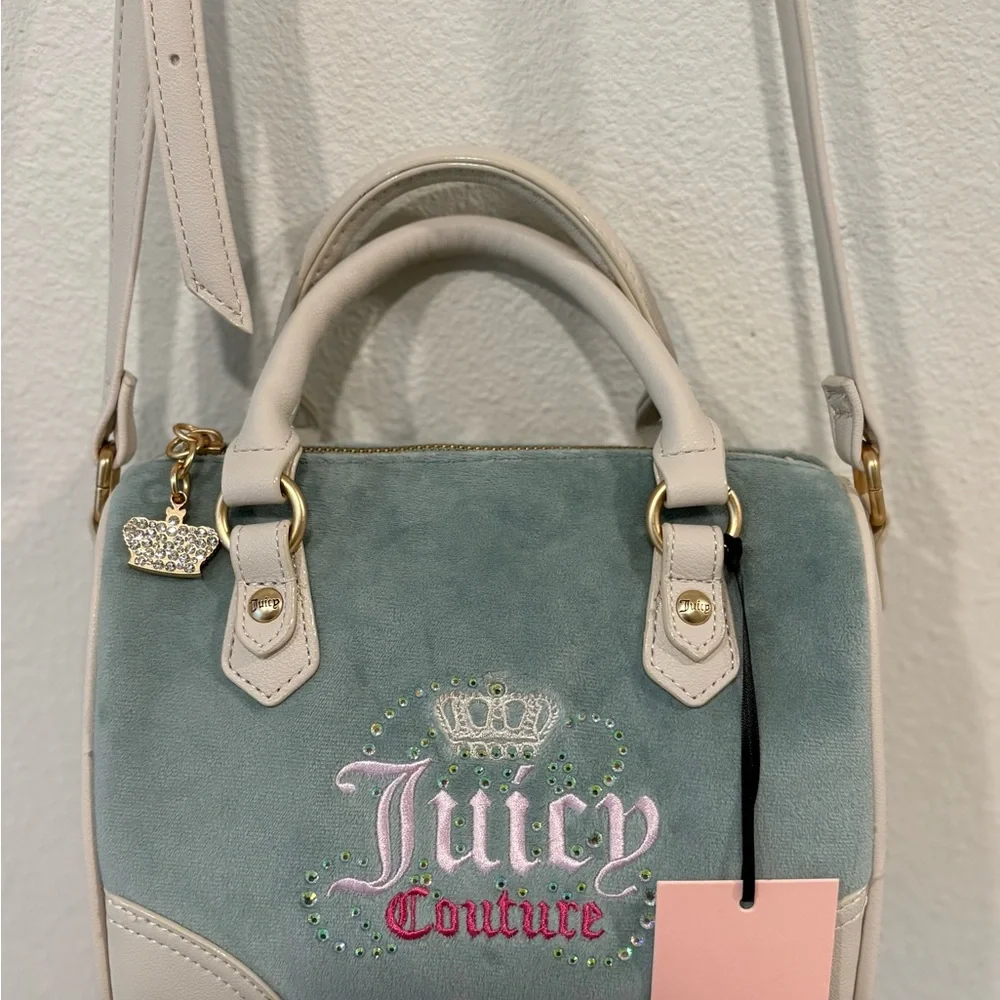 Juicy Couture Heritage Speedy Satchel Sage Velour Rhinestone Bag NWT‎